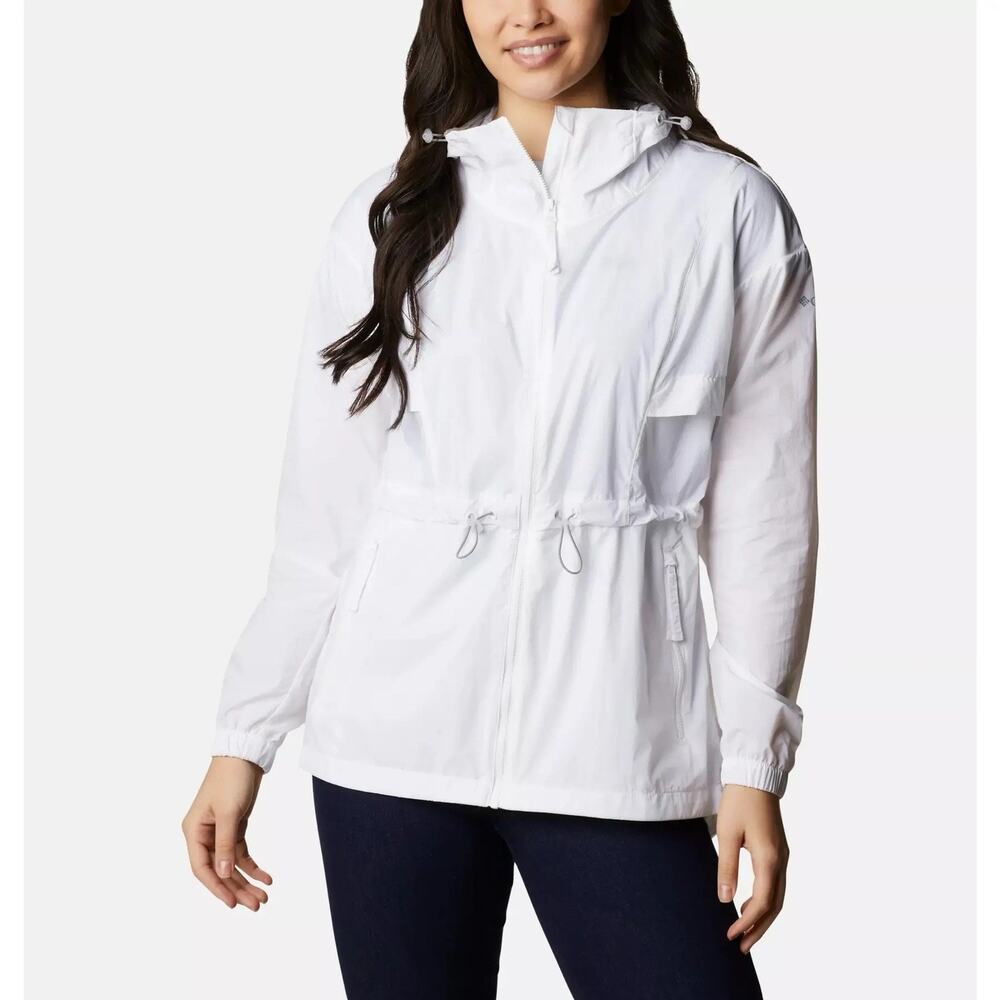 Columbia Women’s Punchbowl Jacket Size M White Hooded Lightweight Windbreaker